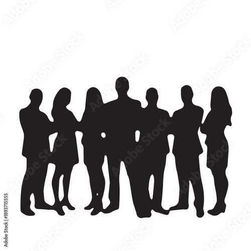 Business people , silhouettes, group of standing business men and businesswomen	
