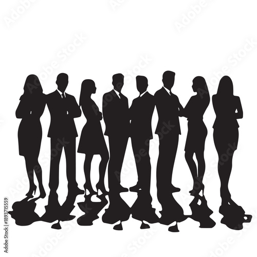 Business people , silhouettes, group of standing business men and businesswomen	

