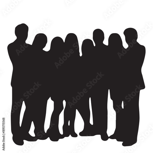 Business people , silhouettes, group of standing business men and businesswomen	
