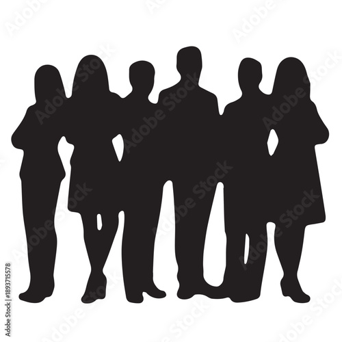 Business people , silhouettes, group of standing business men and businesswomen	
