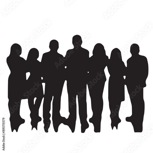 Business people , silhouettes, group of standing business men and businesswomen	
