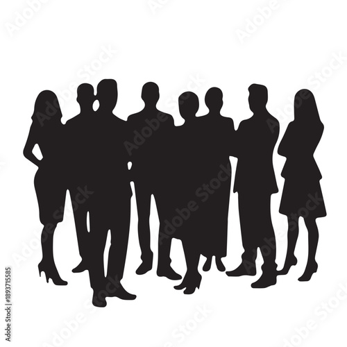 Business people , silhouettes, group of standing business men and businesswomen	
