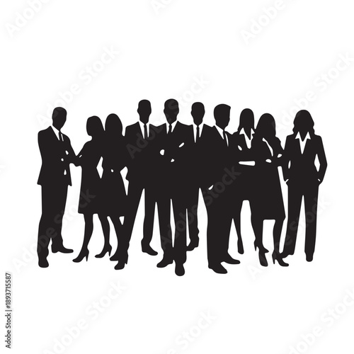 Business people , silhouettes, group of standing business men and businesswomen	
