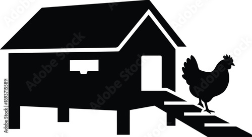 Chicken Coop with Hen Silhouette Vector – Farm Poultry House