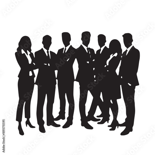 Business people , silhouettes, group of standing business men and businesswomen	
