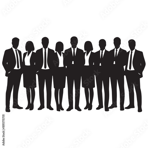 Business people , silhouettes, group of standing business men and businesswomen	
