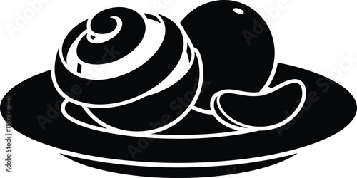 Peeled Orange and Whole Oranges on Plate Silhouette Vector – Fresh Citrus Fruit Minimal Food Composition