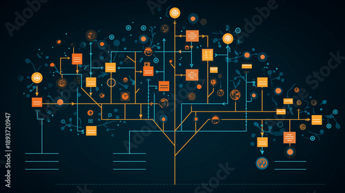 A structured illustration representing decision tree algorithms used in machine learning systems.