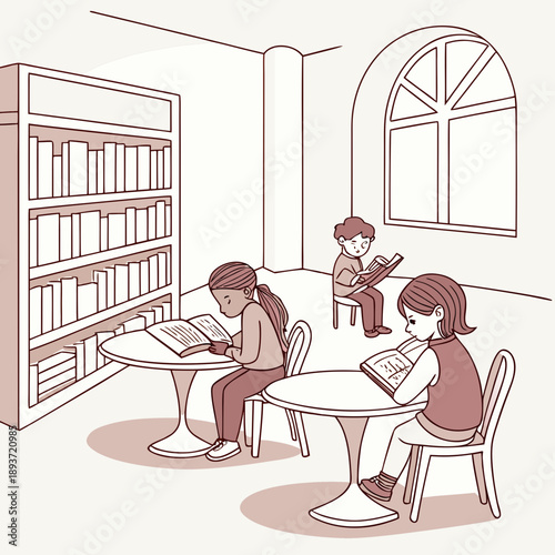 Children engrossed in reading at library