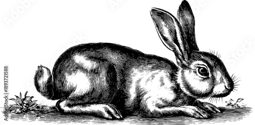 Vintage botanical study of woodland rabbit - 19th century hand-drawn engraving