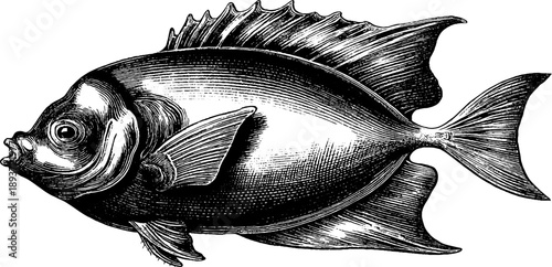 Vintage 19th century ray fish dorsal view botanical engraving illustration for nautical decor