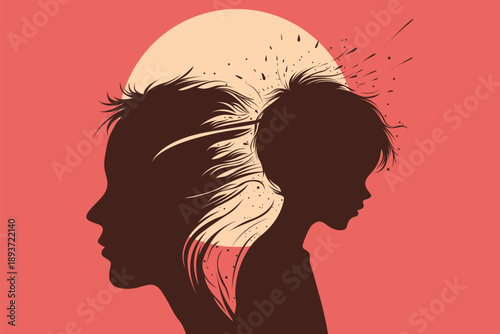 Inner Child Silhouette: Exploding Hair Memories under Warm Sun