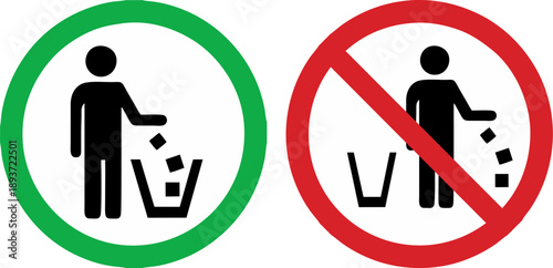 Do Not Litter and Trash Disposal Sign Vector Icons