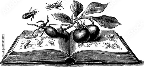 Vintage botanical diagrams in scientific notebook - hand-drawn engraving