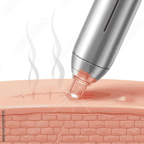 Isolated a realistic Laser treatment for acne scar and skin resurfacing 3D illustration vector art with white background.
