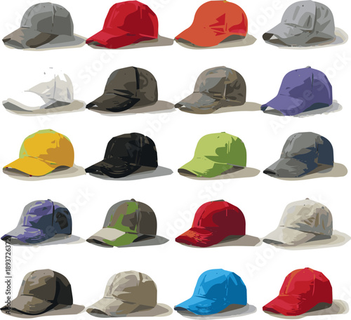  Isolated a kinds of deferent cap vector art with white background.