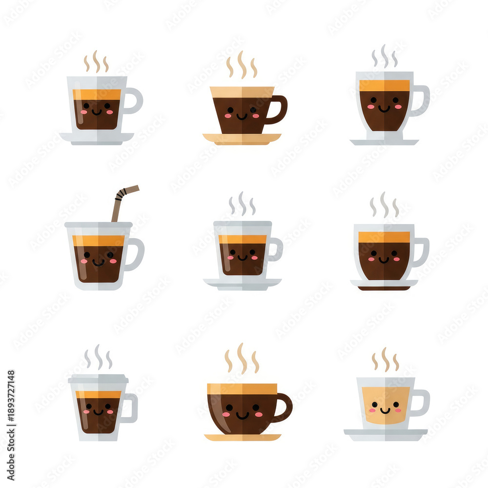 Obraz premium Smiling coffee cups in a cheerful set.