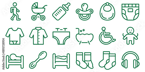 Green Baby Icons on White Background