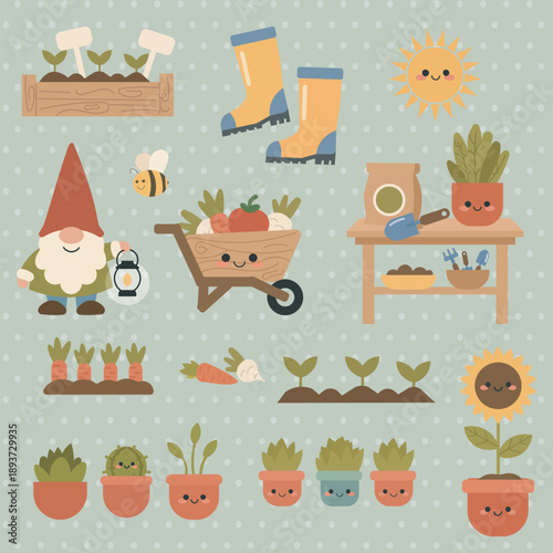 Cute Gardening Themed Illustration Kit