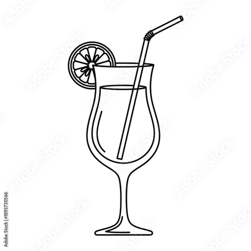 Cocktail Glass Illustration – Tropical Drink with Citrus Garnish for Bar, Cafe & Menu Design