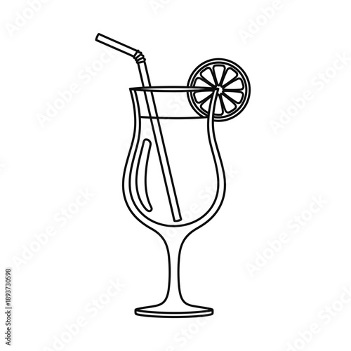 Cocktail Glass Illustration – Tropical Drink with Citrus Garnish for Bar, Cafe & Menu Design