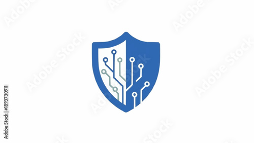 Blue shield with circuit board design.