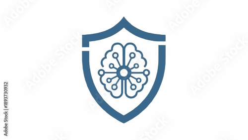 Blue shield with floral design logo.