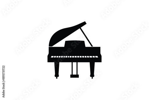 Silhouette grand piano against white background, elegant musical instrument for classical performance