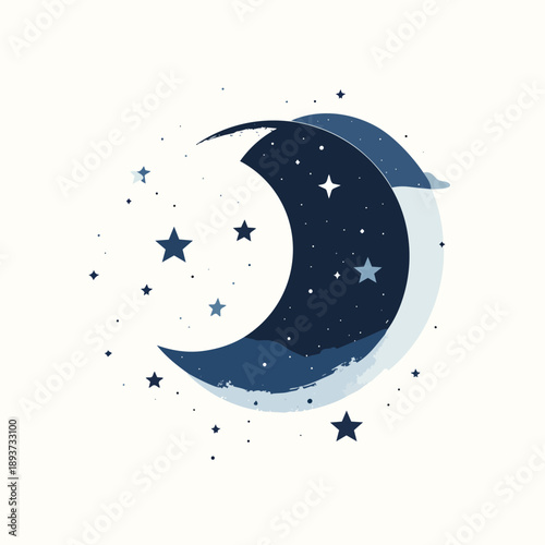 A serene night sky with a crescent moon and stars viewed from a peaceful environment