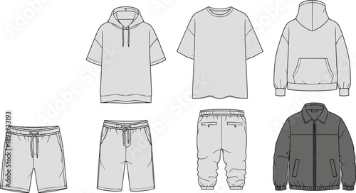 Silhouette Illustration of Casual Clothing Tops and Bottoms, Ideal for Fashion Design, Apparel Catalogs, and Wardrobe Planning