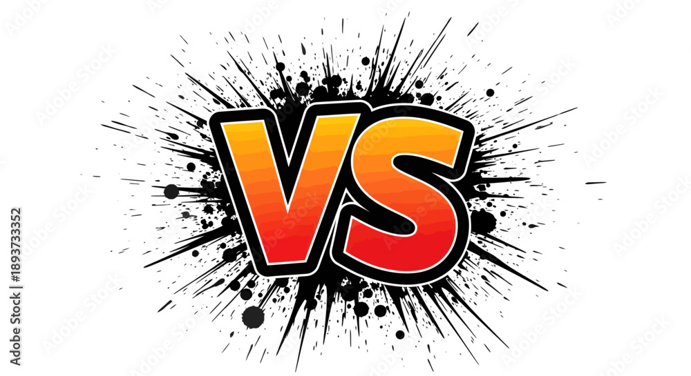 Obraz premium Dynamic comic-style VS typography with ink splash explosion effect