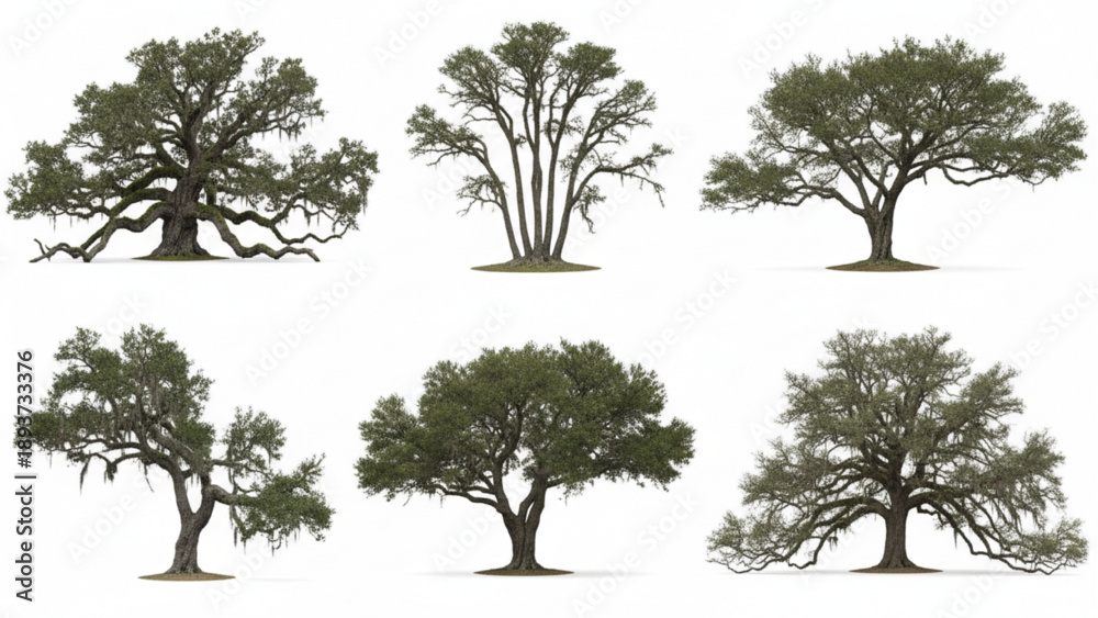 Fototapeta premium Collection of diverse tree silhouettes in various shapes and sizes