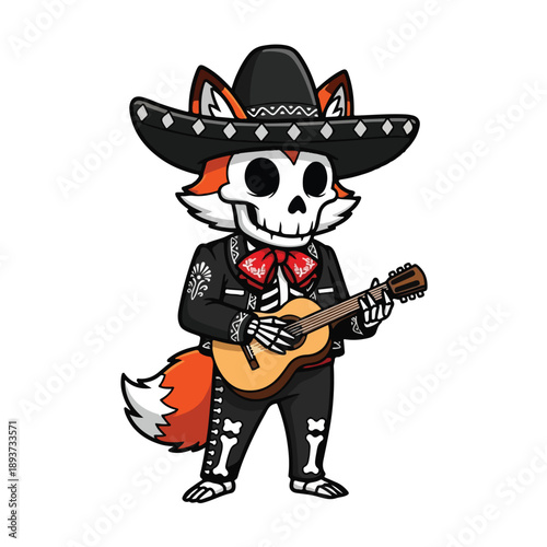 Skeleton with Guitar in Mariachi Style