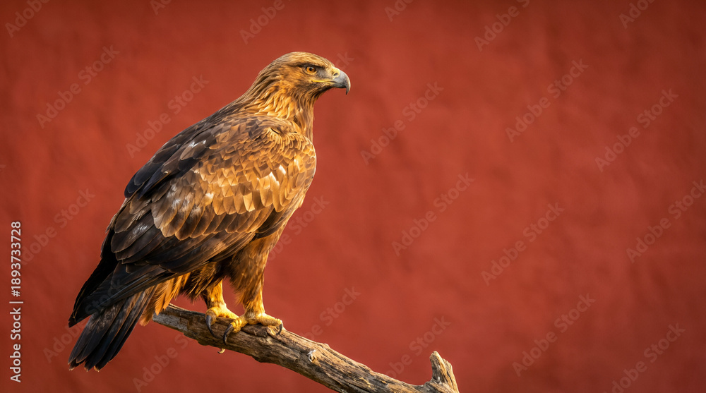Obraz premium World Wildlife Day – Golden Eagle Portrait on Warm Background with Copy Space