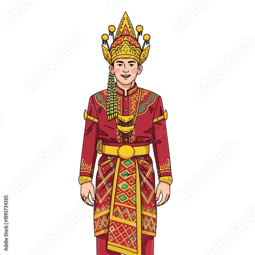 Traditional Southeast Asian Costume with Headdress