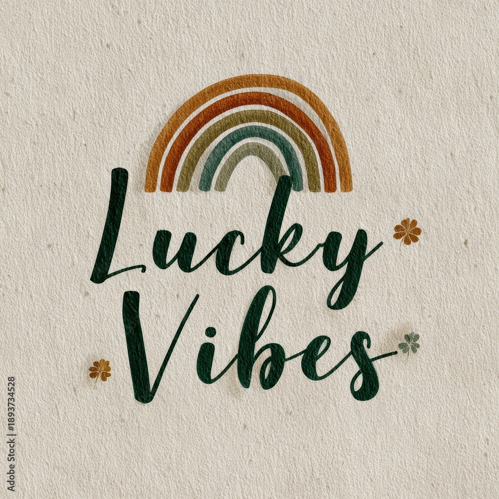 Fototapeta premium St. Patrick's Day Positive Vibes - Rainbow & Text Illustration