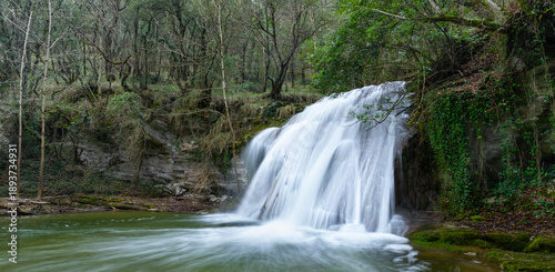 Waterfalls of the Hijuela River in Irus, in the Mena Valley. Merindades region. Burgos. Castile and León. Spain. Europe
