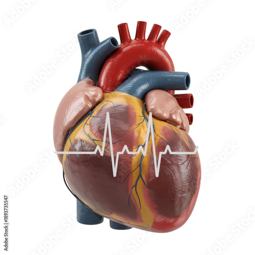Realistic human heart with electrocardiogram anatomy