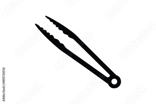 Black silhouette of metal kitchen tongs for cooking isolated on white background tool for food preparation icon