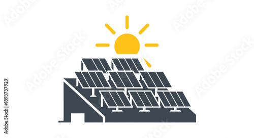 Vector illustration of solar panels on a roof with sun