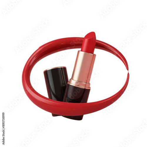 Red lipstick gold accents black casing makeup