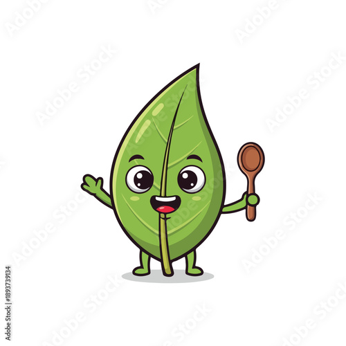 Cute Leaf Character Cooking with Spoon