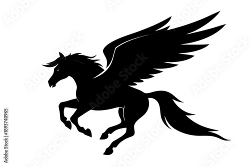 flying pegasus  silhouette vector,  winged horse icon black symbol
