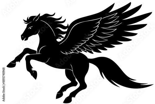 flying pegasus  silhouette vector,  winged horse icon black symbol
