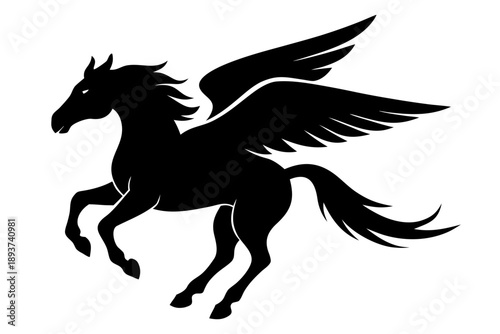 flying pegasus  silhouette vector,  winged horse icon black symbol
