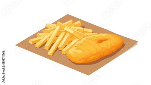Donut and French Fries on Brown Surface.