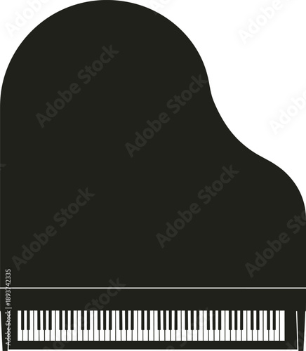 Black silhouette of a grand piano viewed from above with keyboard visible music instrument