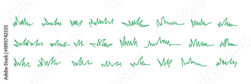 Grass line doodle. Outline grassland or meadow sketch, simple field design. Black grass brush stroke hand drawn texture for garden pattern or lawn. Herb marker. hand drawn vector grass field texture