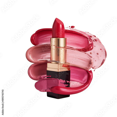 Red lipstick swirled with cosmetic shades pink nude