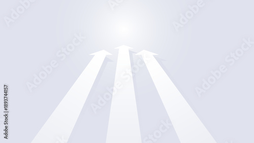 未来へ向かう三方向の矢印、クリーンなグレーの背景イラスト